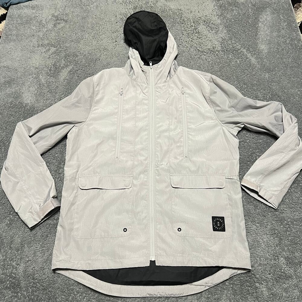 Strand California Jacket Mens Large Hooded Jacket Windbreaker Gray Silver